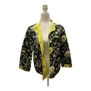 Patty Kim Lightly Quilted Reversible Floral Jacket Butter Yellow Preppy Cottage